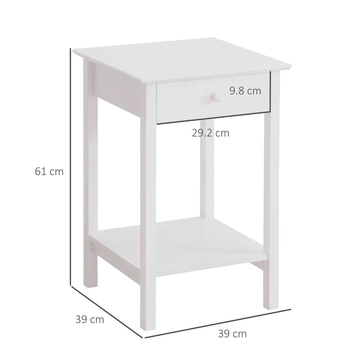 Wooden Bedside Table Cabinet W/ Drawer Shelf Storage End Side White