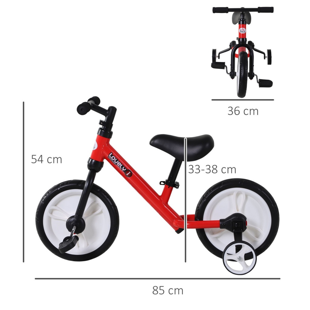 Kids Balance Training Bike Toy with Stabilizers For Child 2-5 Years Red HOMCOM