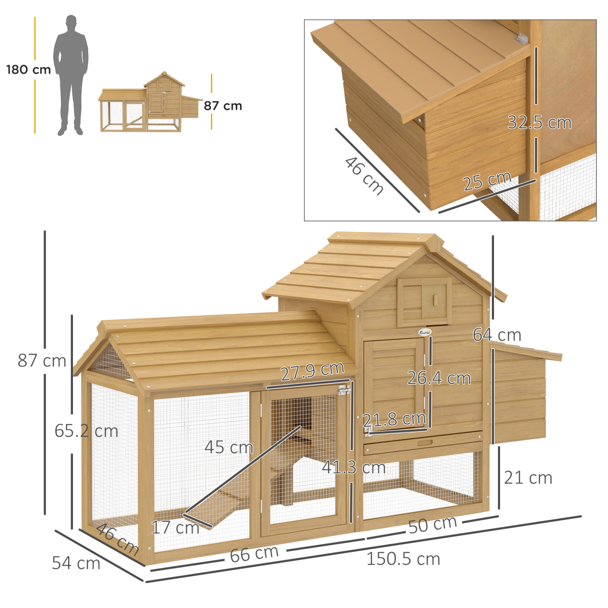 Small Chicken Coop Hen Cage Nesting Box Outdoor Run Wood Color 150.5 x 54 x 87cm