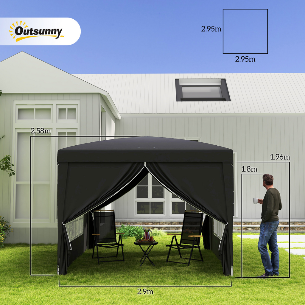 3mx3m Pop Up Gazebo Party Tent Canopy Marquee with Storage Bag Black