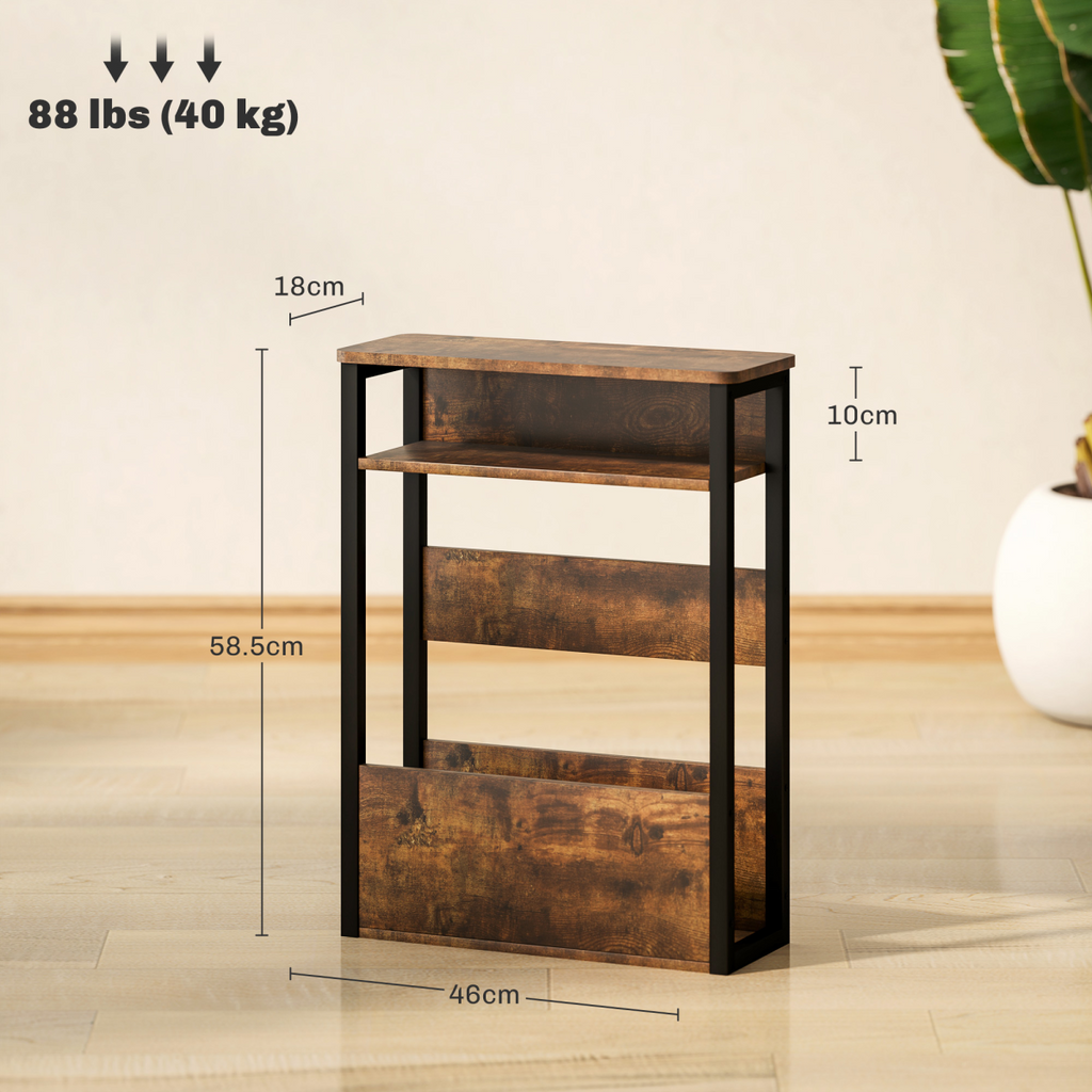 HOMCOM Narrow Side Table with Storage, Bedside End Table, Rustic Brown