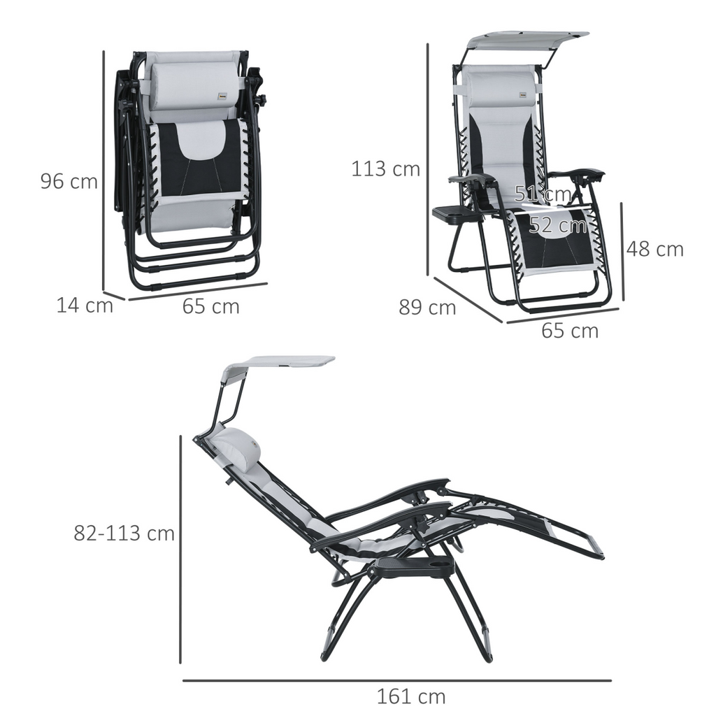 Zero Gravity Lounger Chair, Shade Cover, Cup Holder Headrest Grey