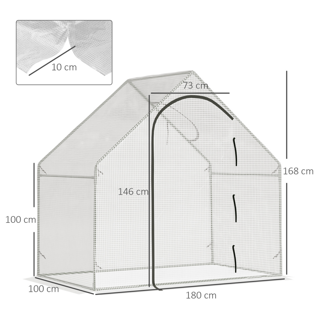 Walk-In Greenhouse Vegetable Plant Window Roll-Up 180 x 100 x 165cm, White
