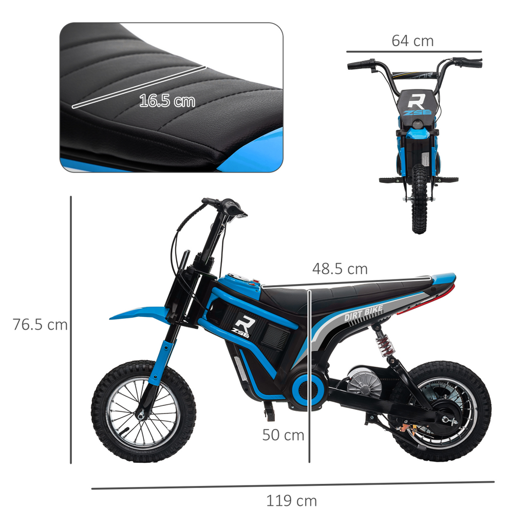 HOMCOM 24V Kids Electric Motorbike with Twist Grip Throttle, Music, Horn - Blue