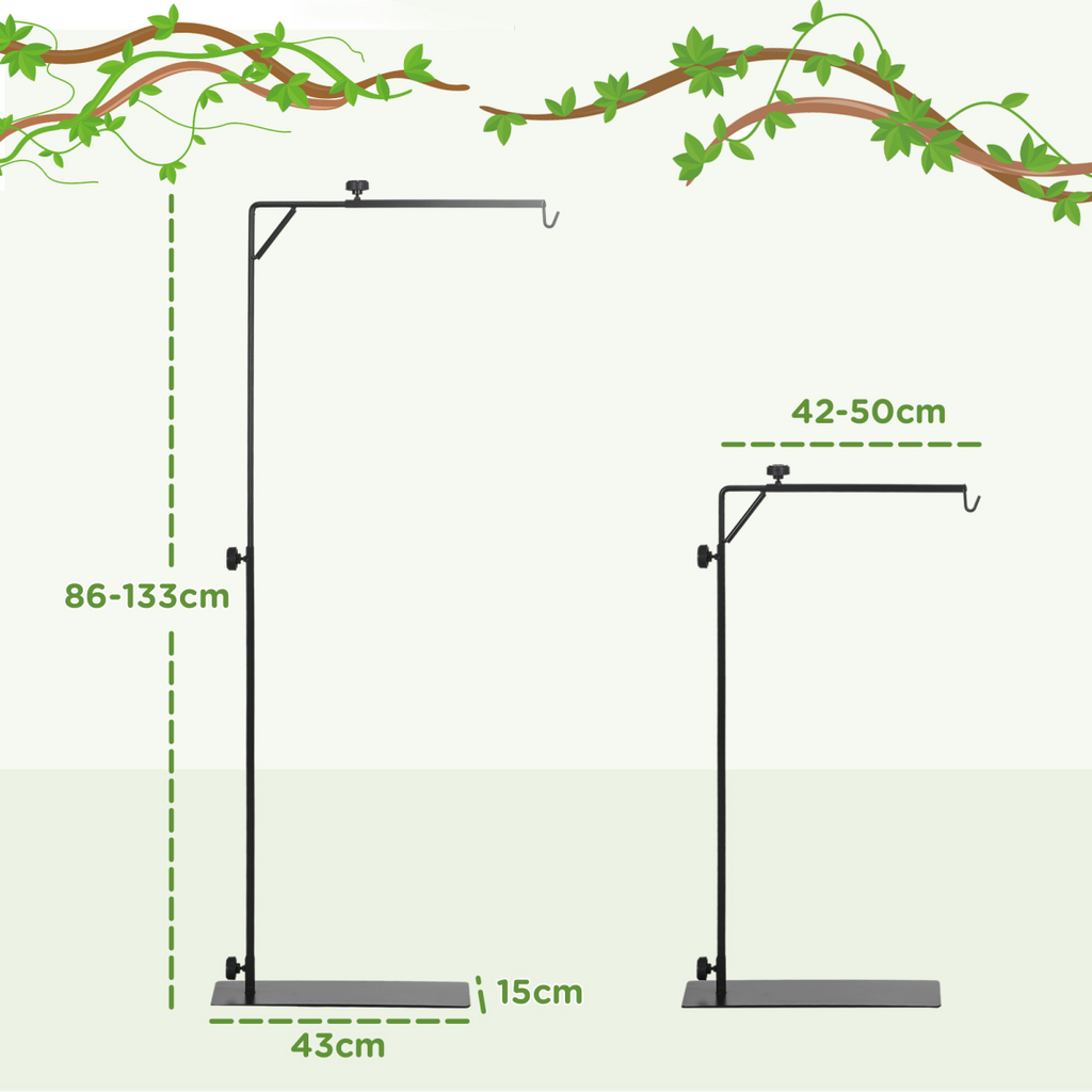 PawHut Reptile Lamp Stand, 86-129Hcm Adjustable Lamp Holder w/ Base, Hook