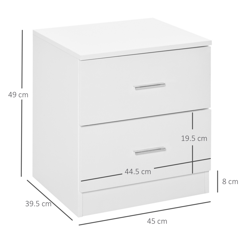 Bedside Table w/ 2 Drawers, Nightstand, Side Storage Cabinet Unit