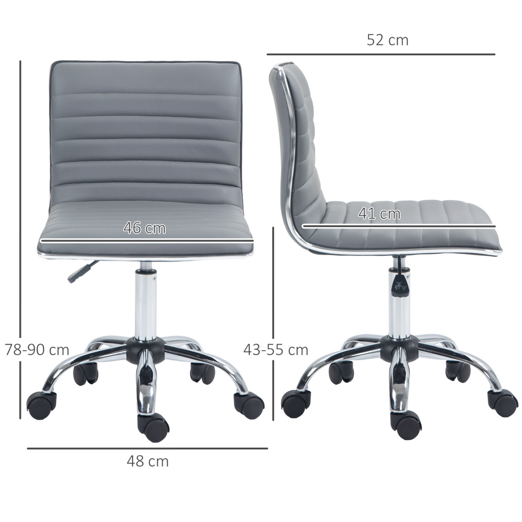 HOMCOM Armless Mid-Back Adjustable Office Chair with 360 Swivel Light Grey