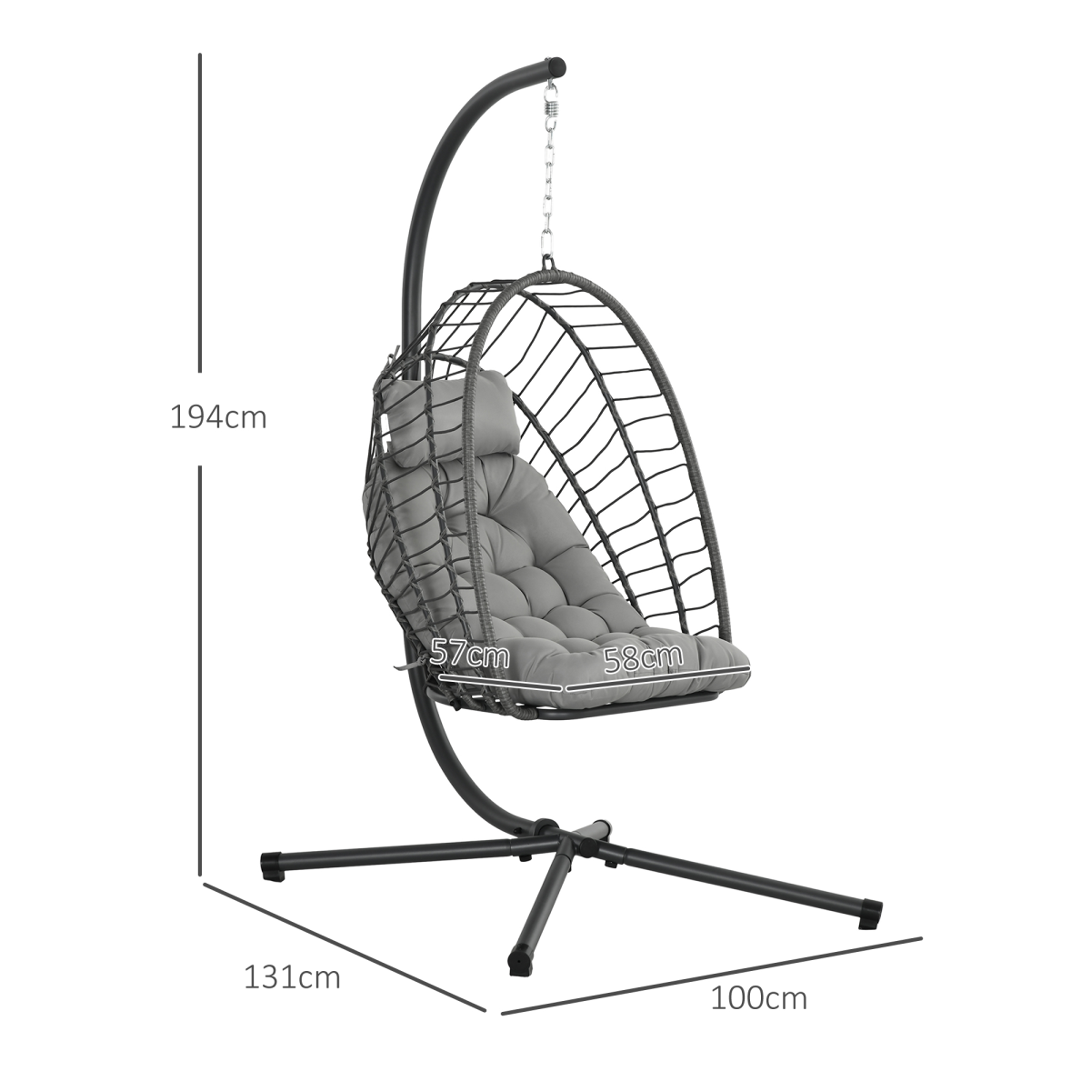 Outsunny PE Hanging Swing Chair w/ Thick Cushion, Patio Hanging Chair, Grey