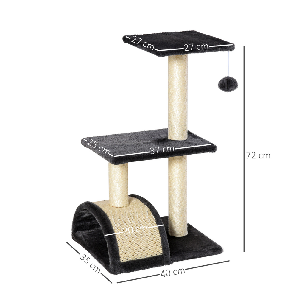 Cat Tree Activity Center Scratching Posts Sisal Arc Hanging Ball Grey Pawhut