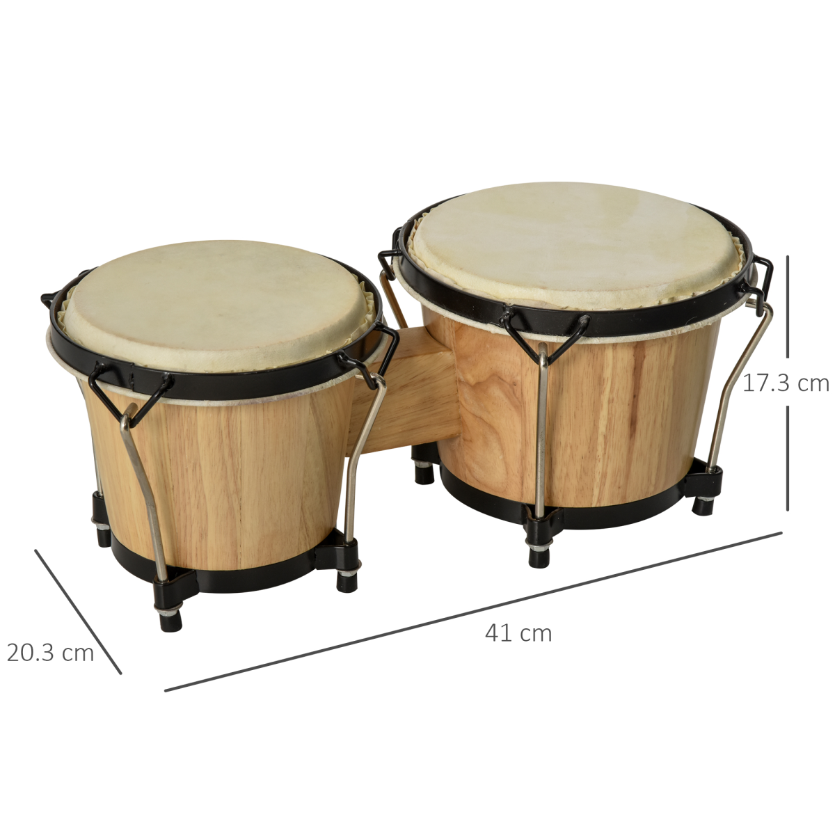 Wooden Bongo Drum Set with Sheepskin Drum Head 7.75" & 7" Tuning Wrench HOMCOM