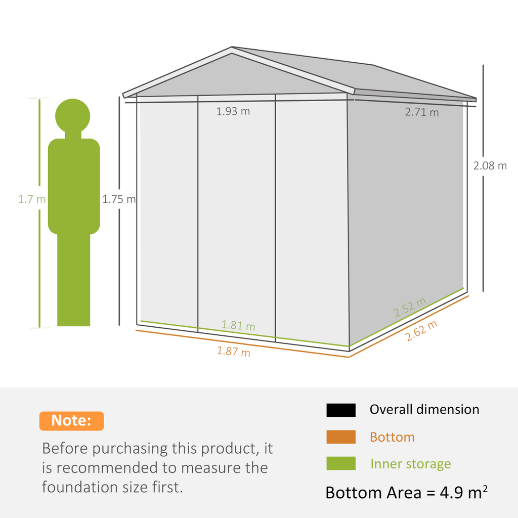 9'x6' Galvanized Metal Garden Shed Tool Storage Shed for Backyard Patio