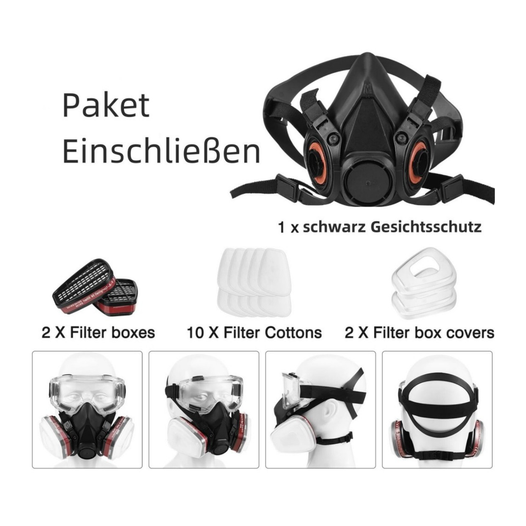 Respiratory half mask, gas mask, dust mask, paint mask with replaceable filter