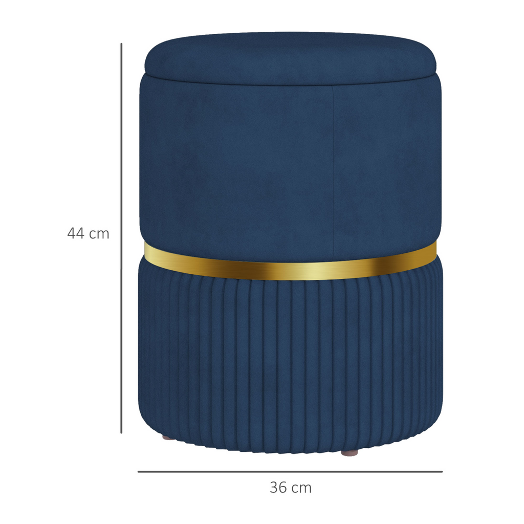 HOMCOM Round Pouffe, Storage Footstool with Cushioned Top, Hidden Space