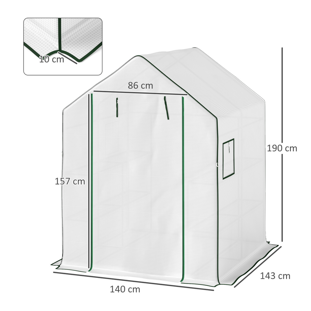 Outsunny Walk-in Greenhouse with 8 Shelves, Outdoor Small Greenhouse, White