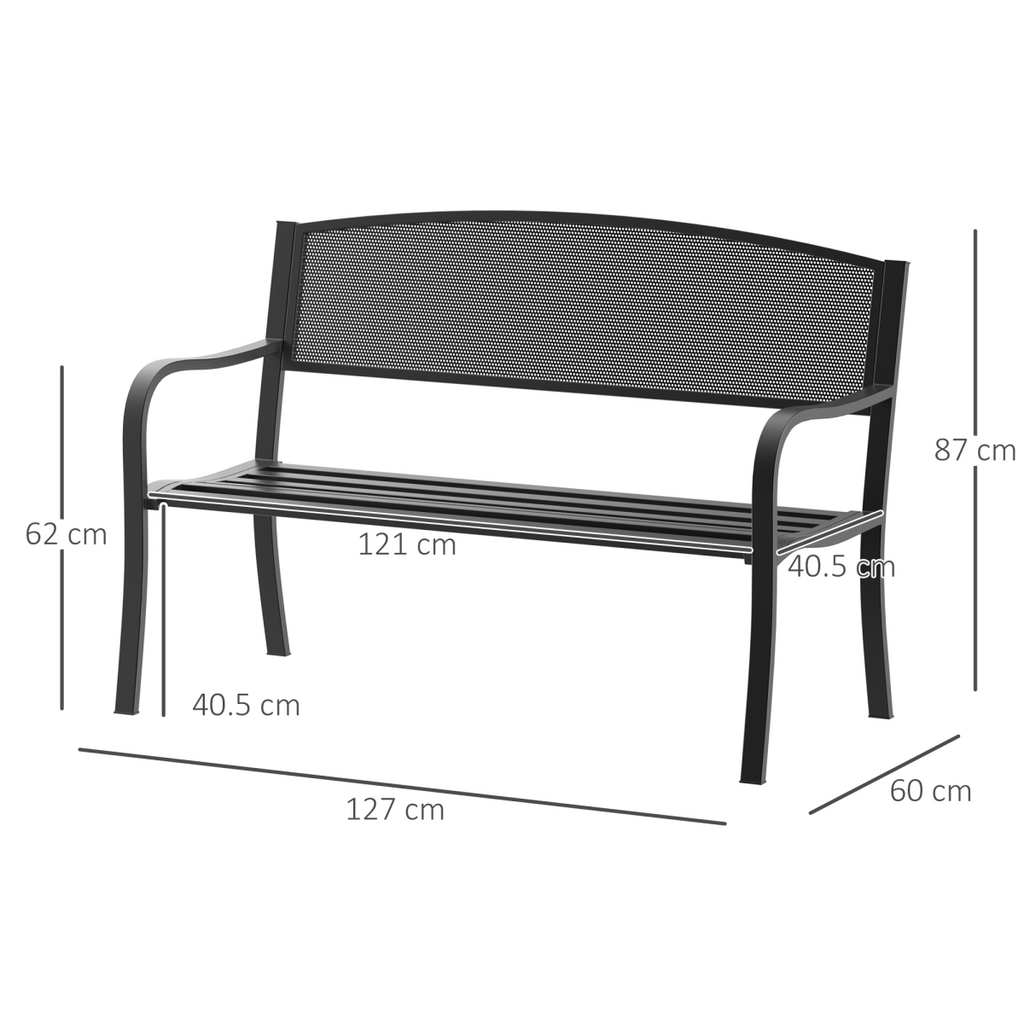 2 Person Garden Bench, Steel-Black