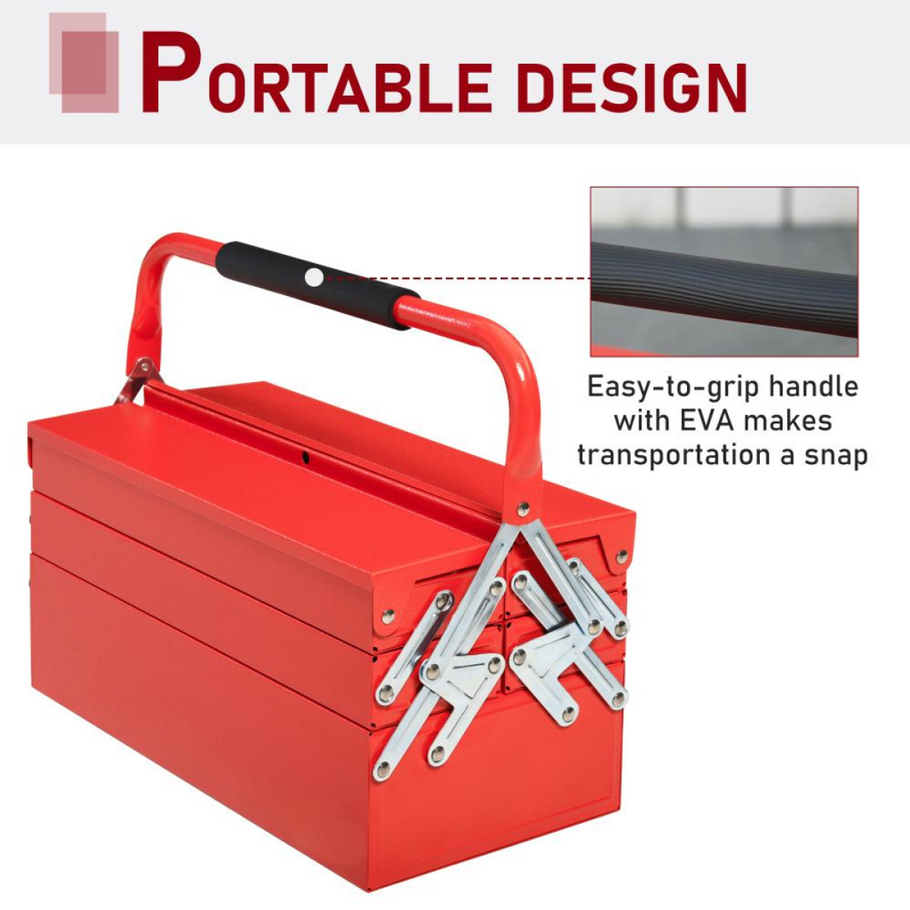 Red Steel Cantilever Tool Box with 5 Trays – 45cm