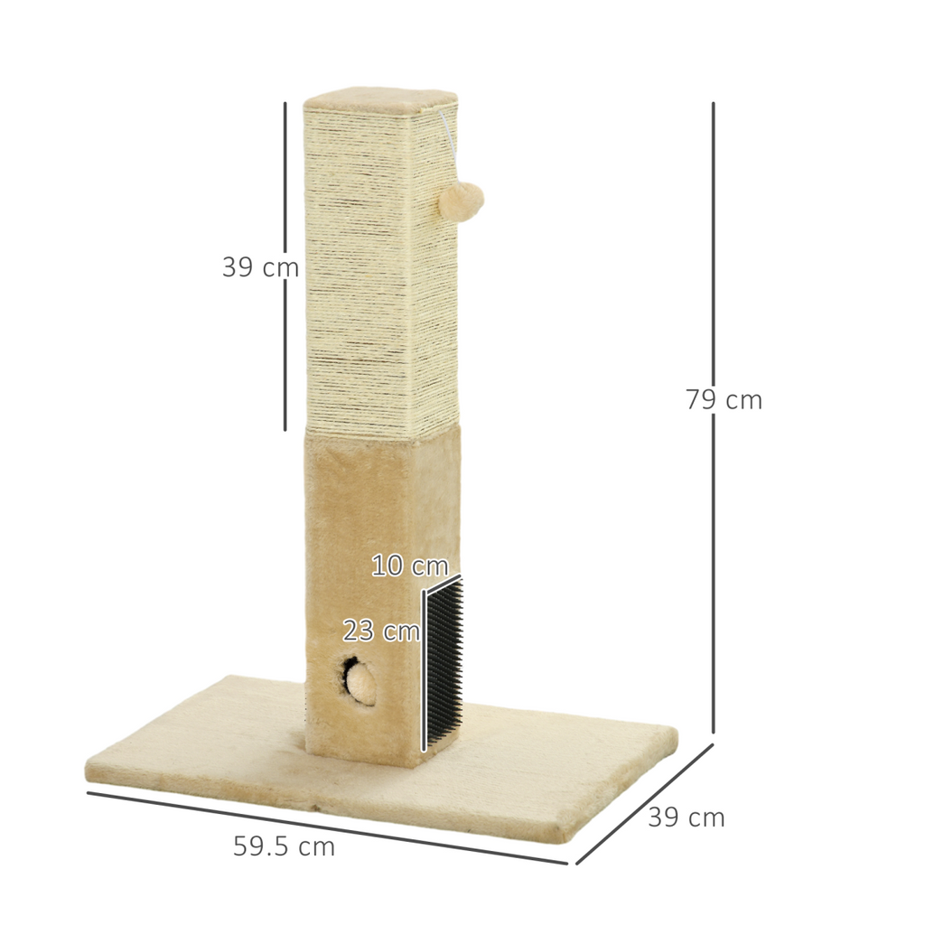 PawHut Cat Scratching Post Scratcher Climber w/ Carpet Base Hanging Toy - Beige
