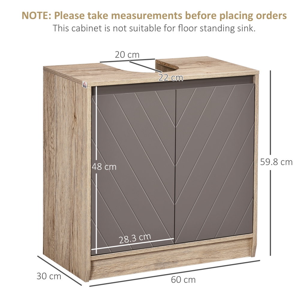 60x60cm Under-Sink Storage Cabinet w/ Adjustable Shelf 2 Doors Cabinet