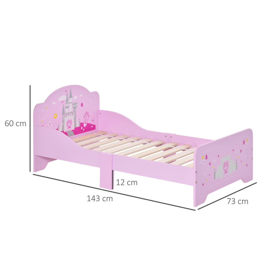 Kids Bed Princess Castle Theme with Side Rails Slats Home 3-6 Yrs Pink