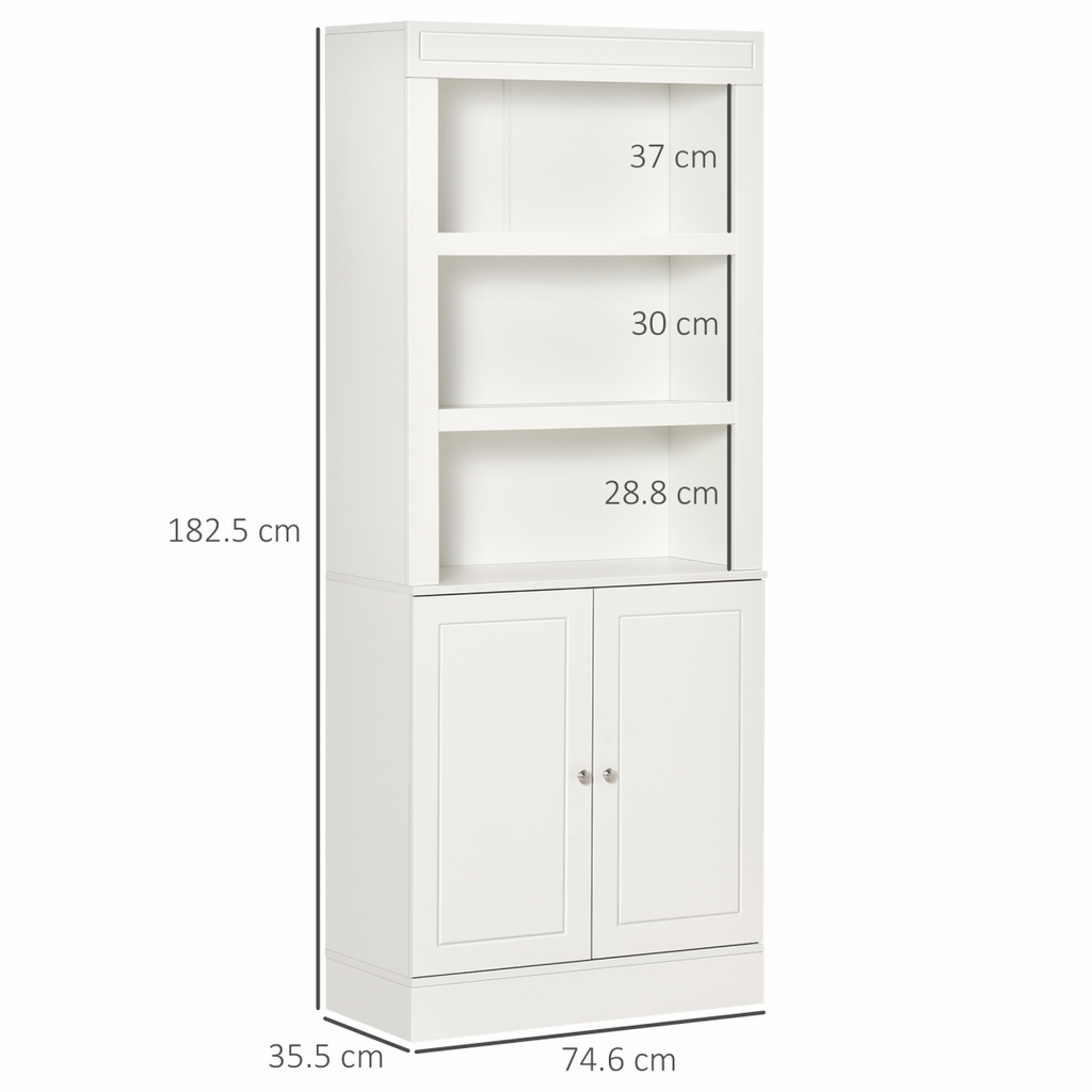 Kitchen Cupboard with 6-tier Shelving, Sideboard  Double-door , White
