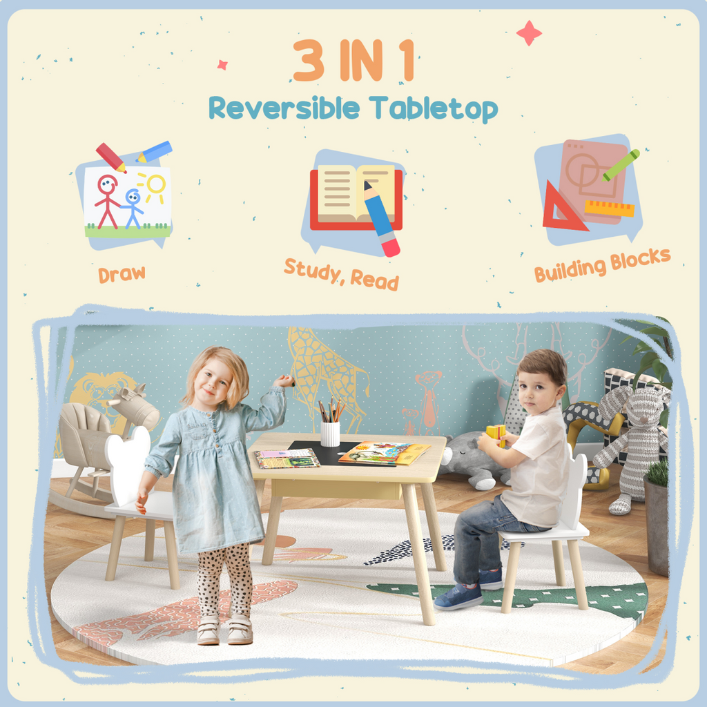 AIYAPLAY 3-Piece Toddler Table and Chairs Set for Nursery, Playroom
