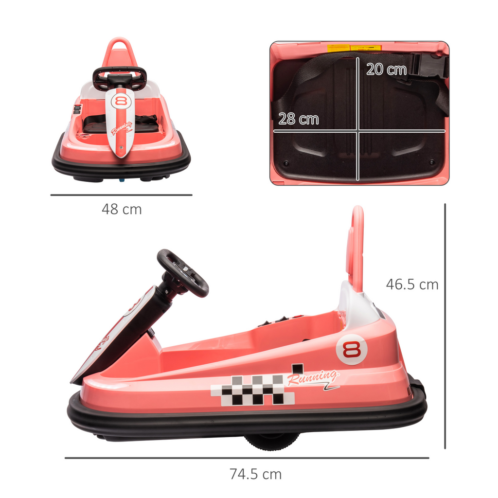 HOMCOM 6V Kids Bumper Car, 360-Degree Rotation Waltzer Car with 2 Speeds - Pink