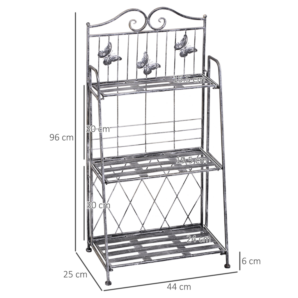 Outsunny 3-Tier Metal Folding Plant Stand Display Rack Bookshelf Unit Outdoor