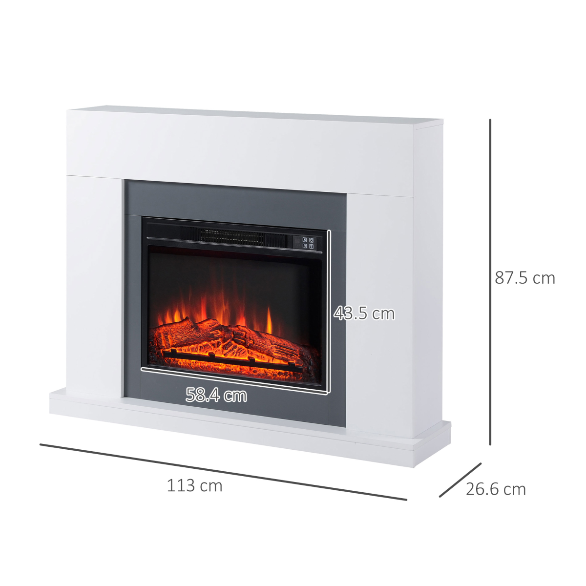 Electric Fireplace Suite Remote Freestanding Fireplace Heater with LED Flame