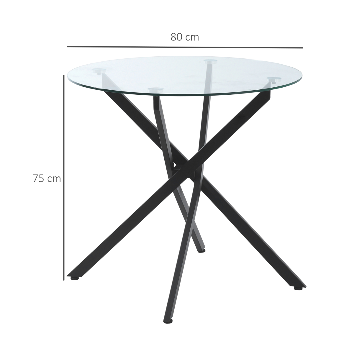 HOMCOM Clear Glass Side Table Round Metal Dining Table Dining Black