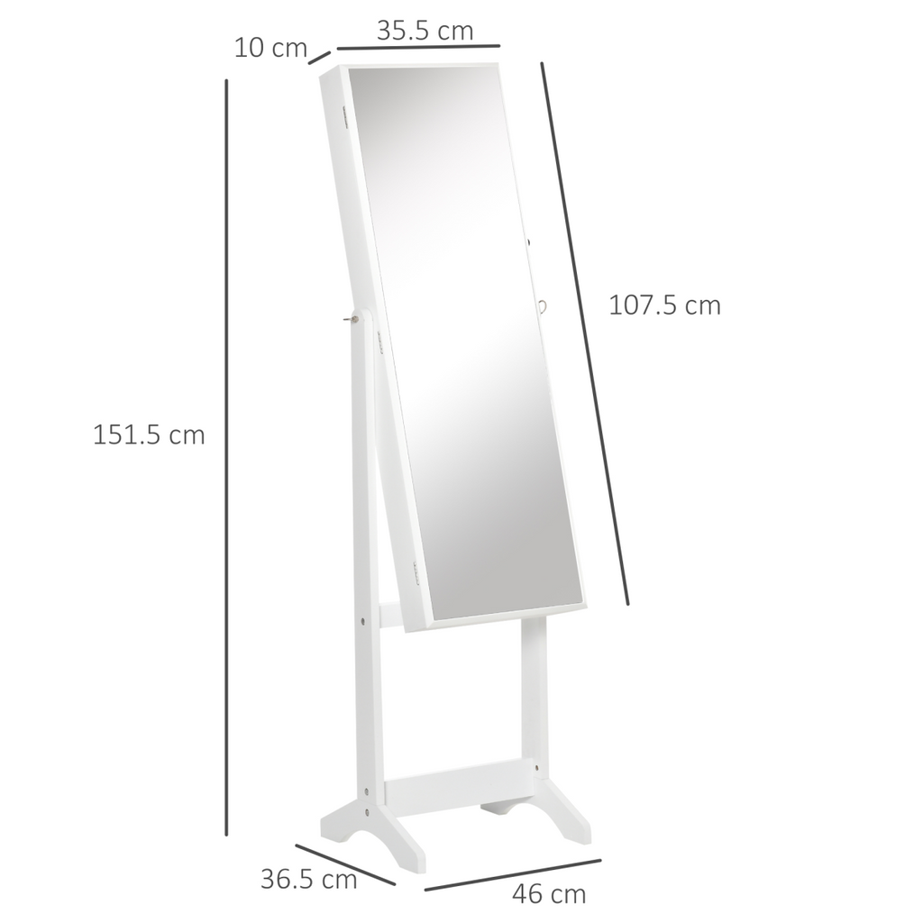 Mirrored Jewellery Cabinet Lockable Jewellery Organiser White