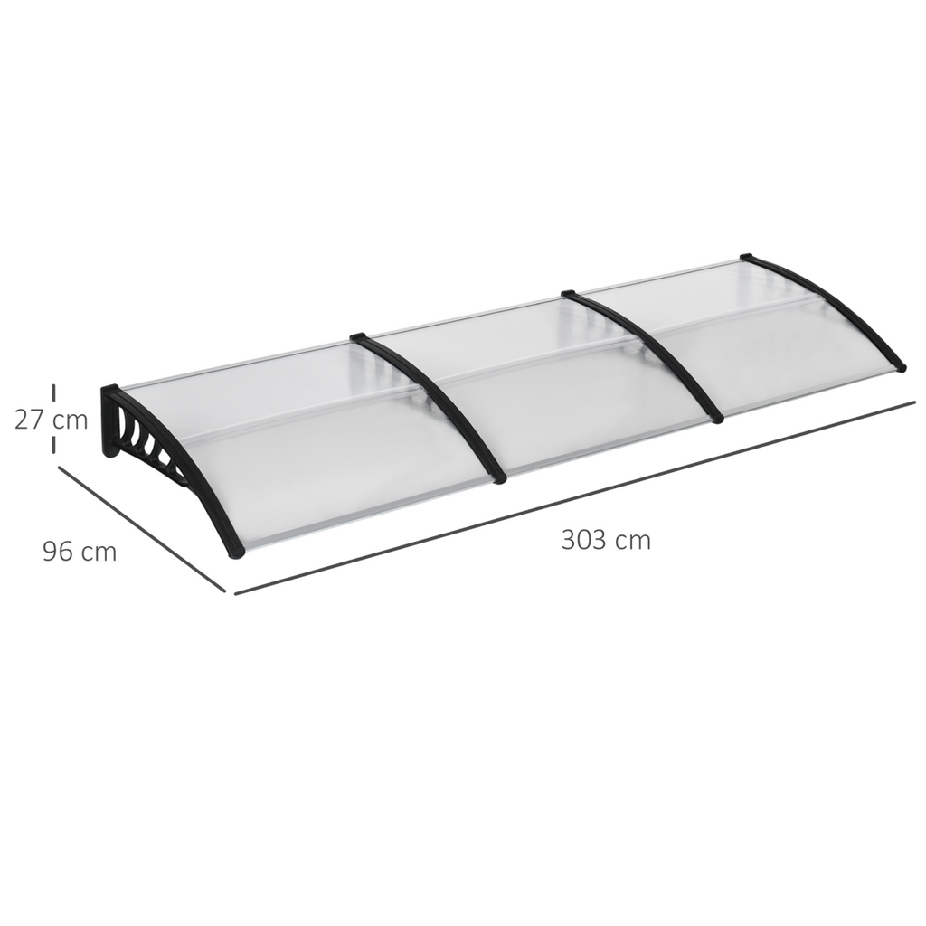 Front Door Canopy, Outdoor Awning, 300 x 100cm Rain Shelter Clear 300x100