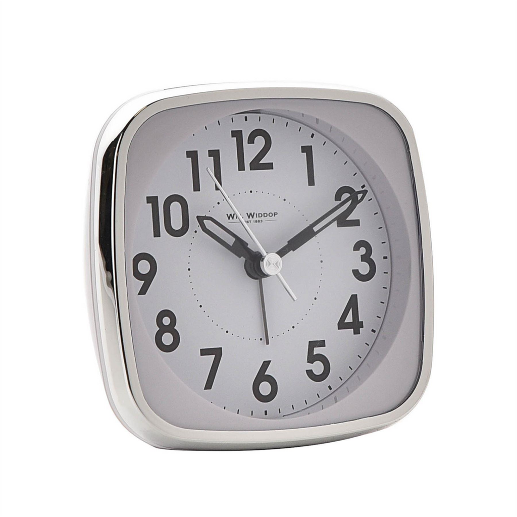 Wm Widdop Square Alarm Clock - Sweep/Light/Snooze - White