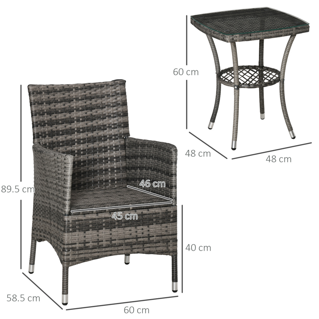 2 Seater GardenRattan Furniture Bistro Set Table Set Conservatory, Light Grey
