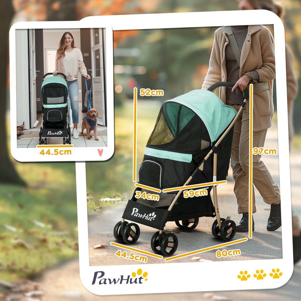 PawHut Pet Stroller for XS and S Dogs with Rain Cover - Green