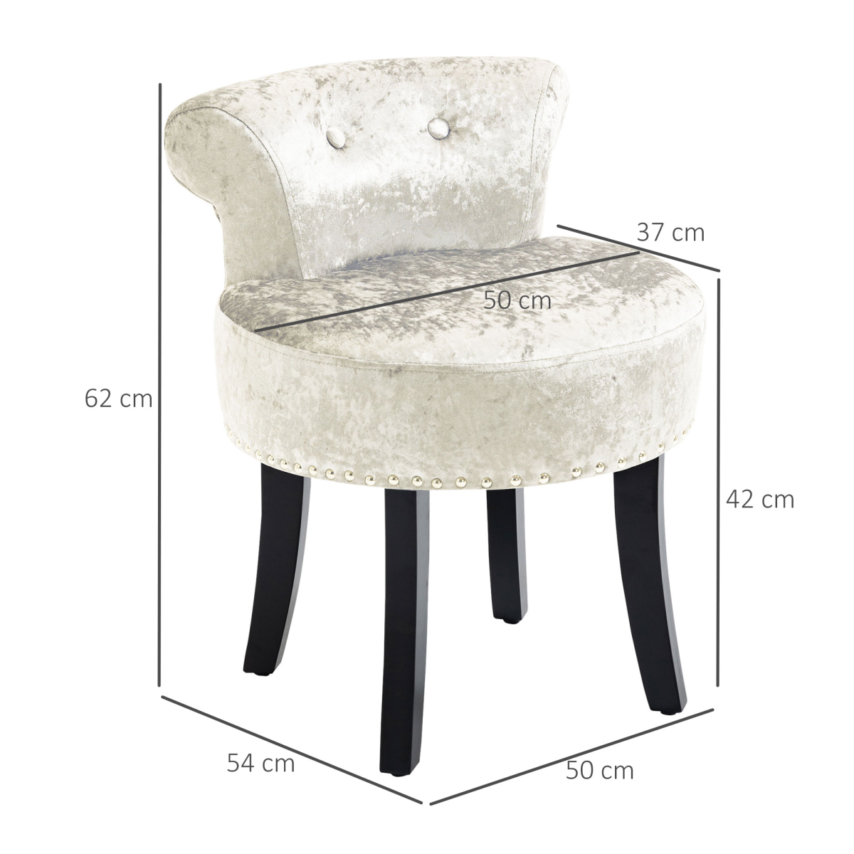 HOMCOM Dressing Table Stool Vanity Seat w/ Rubber Wood Legs Bedroom - Beige