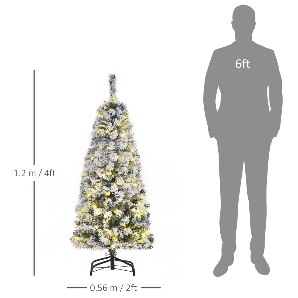 4 Feet Prelit Artificial Snow Flocked Christmas Tree Warm LED Light Green White