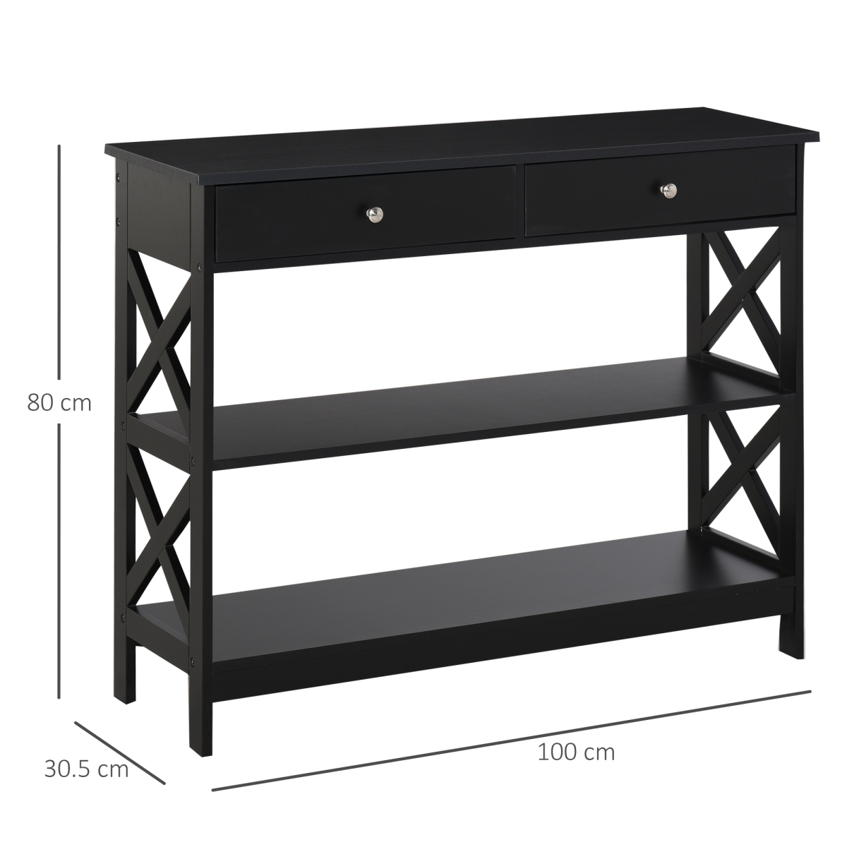 Console Table Side Desk Shelves Drawers Open Top Hallway Black
