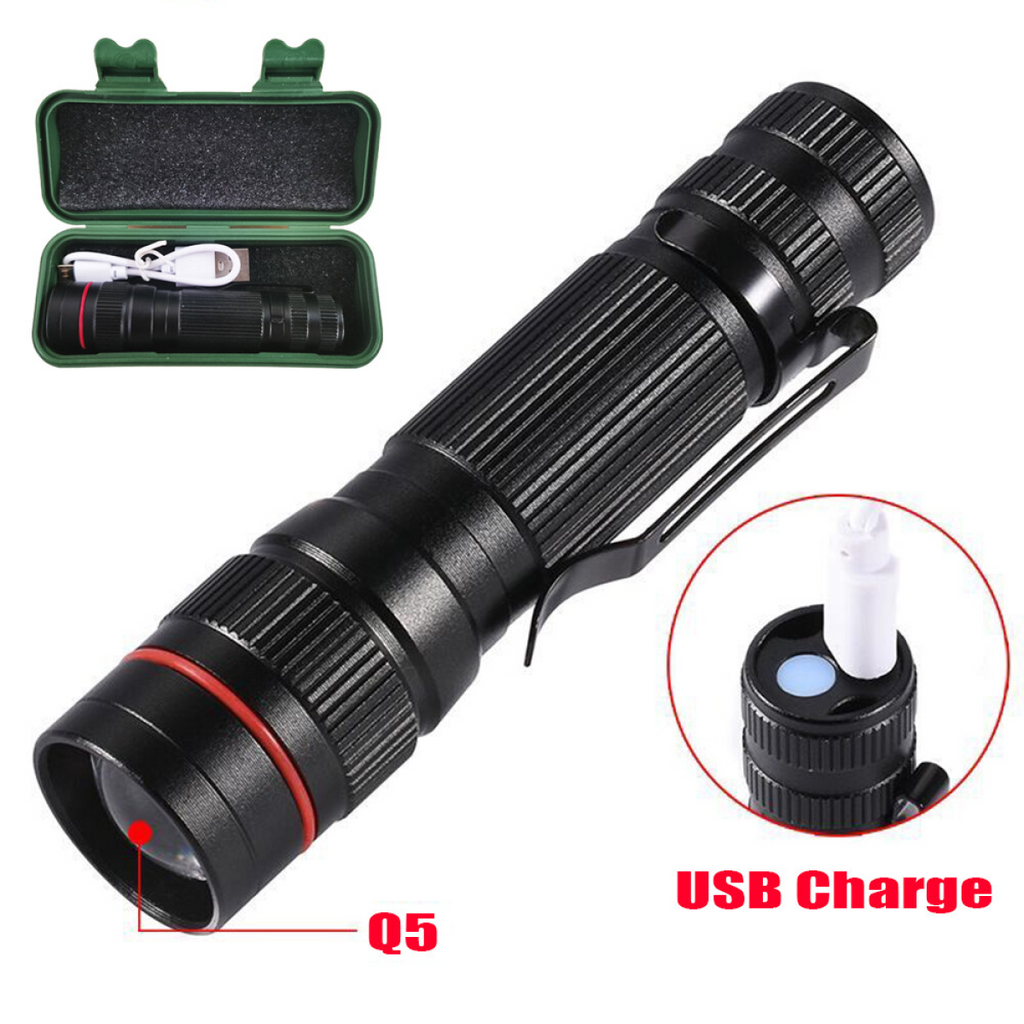 2 Pack USB Rechargeable LED Flashlight Adjustable Focus 3-Modes Outdoor Mini Flashlight