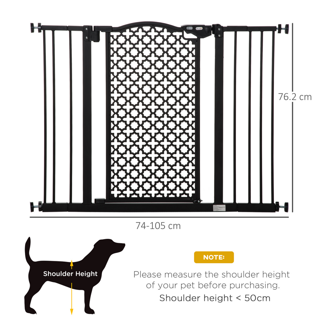 74-105 cm Pet Safety Gate Pressure Fit Stair with Double Locking, Black Pawhut