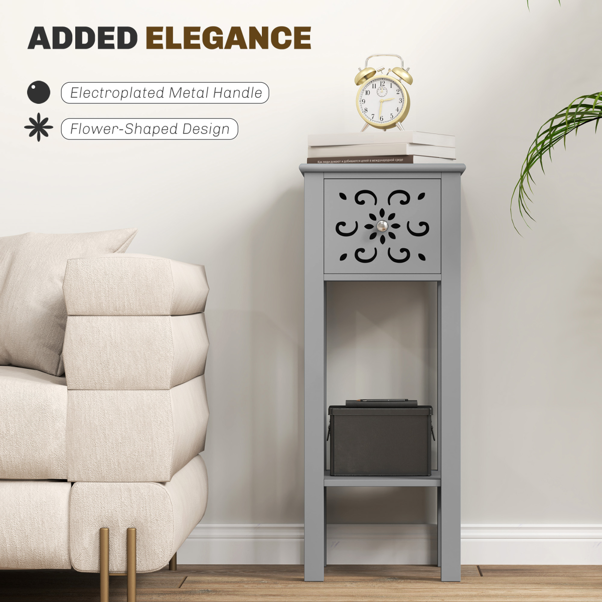 Elegant Floral Design Grey MDF Storage Unit Set