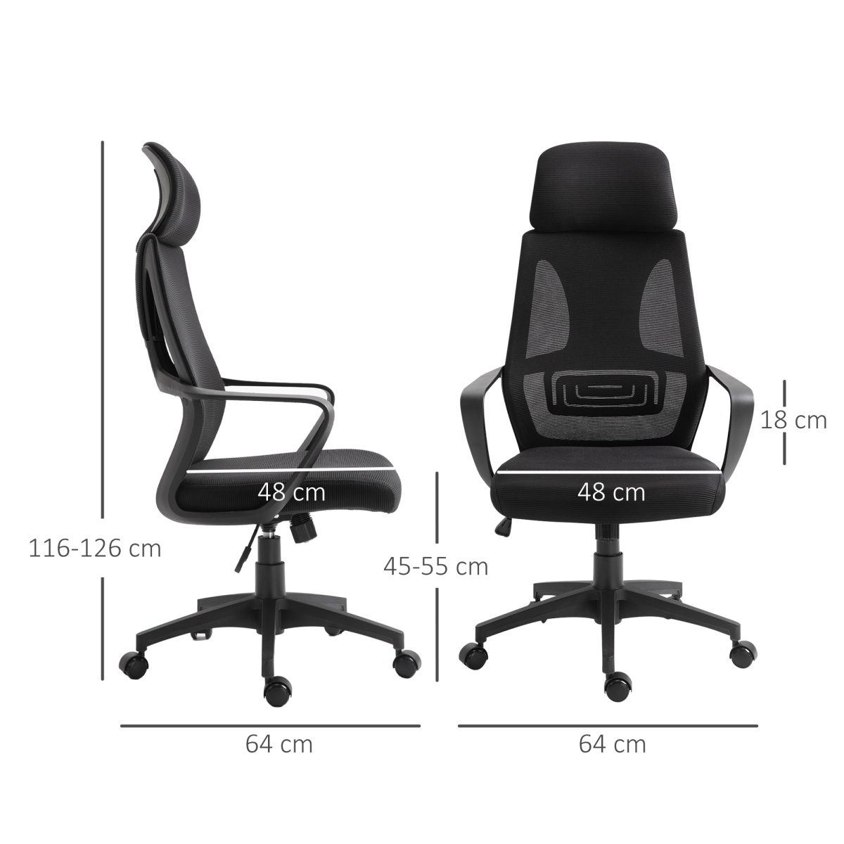 Mesh Back Office Chair with Adjustable Height Padded Headrest Black Vinsetto