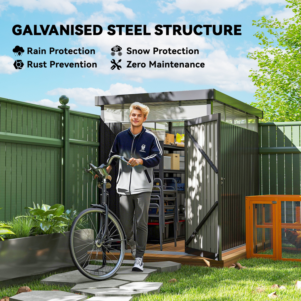 Outsunny 5.3 x 8.5ft Galvanised Steel Garden Shed with Roof Windows