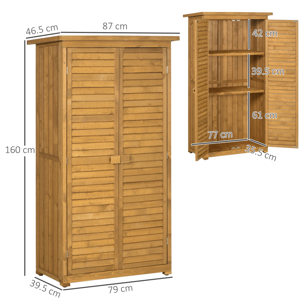 Wooden Garden Storage Shed Unit, 3-Tier Shelves Tool Cabinet Organizer