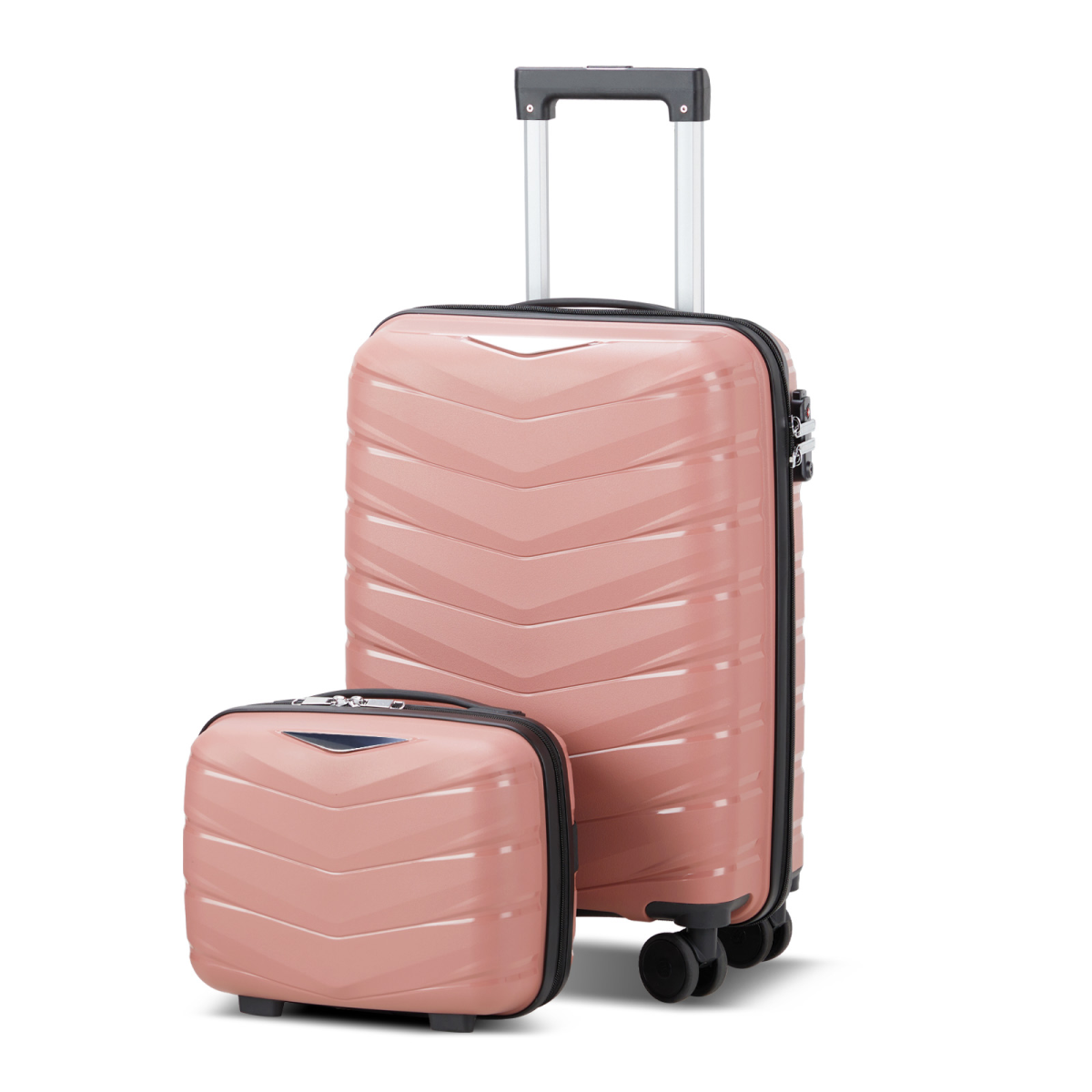 V-shaped stripe 2-piece set with PP handbag PP trolley case 14in 20in PP iron