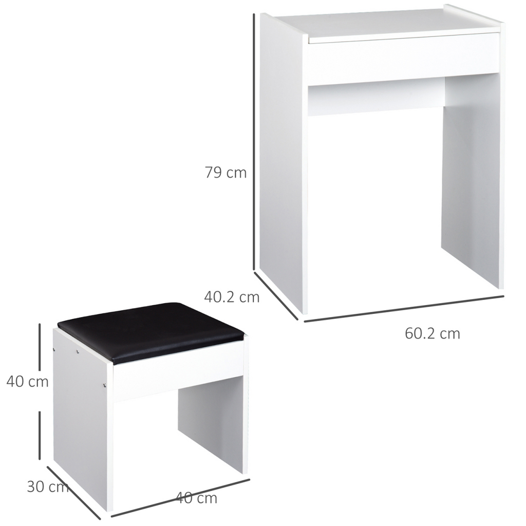Dressing Table Set Padded Stool  Flip-up Mirror Multi-purpose - White