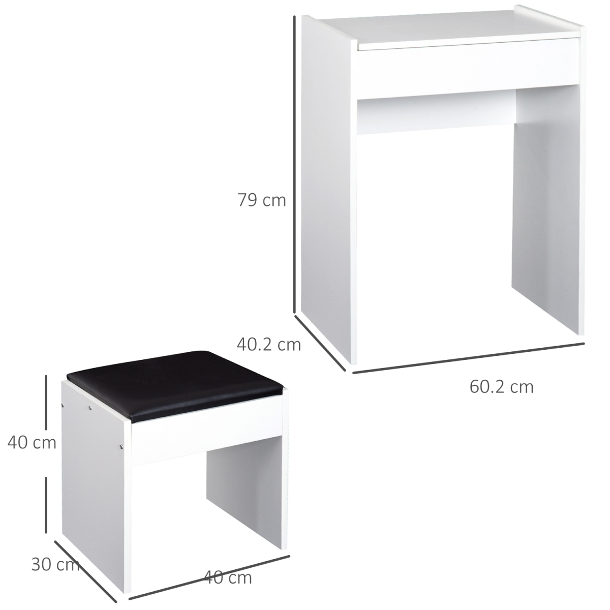 Dressing Table Set Padded Stool  Flip-up Mirror Multi-purpose - White