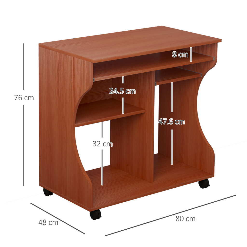 Computer Desk Laptop Writing Table Storage Shelf Workstation Wheels-Cherry Wood