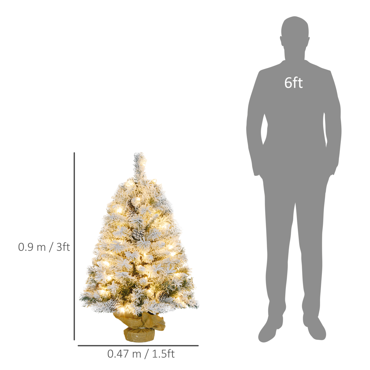 HOMCOM 3ft Artificial Christmas Tree with LED Light, Concrete Base