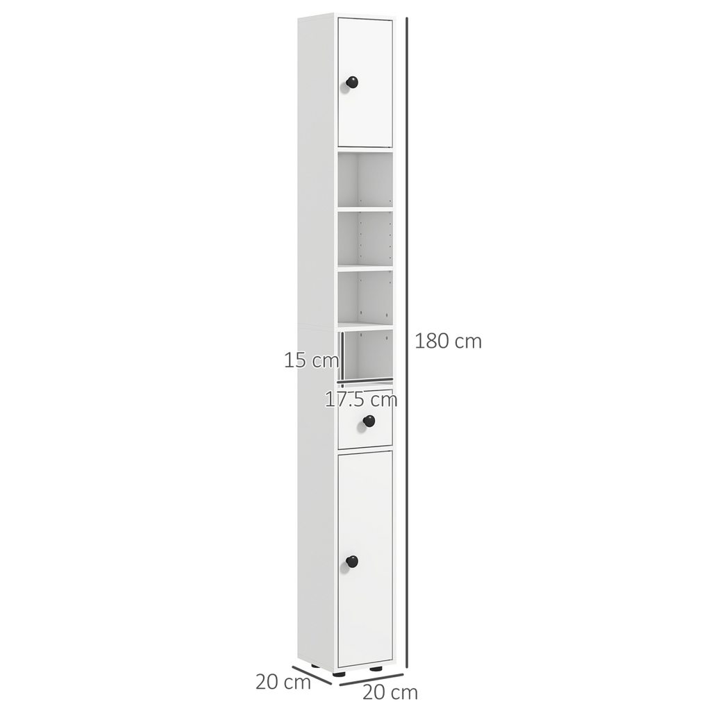 Kleankin Slim Bathroom Cabinet, Toilet Roll Storage w/ Open Shelves, White