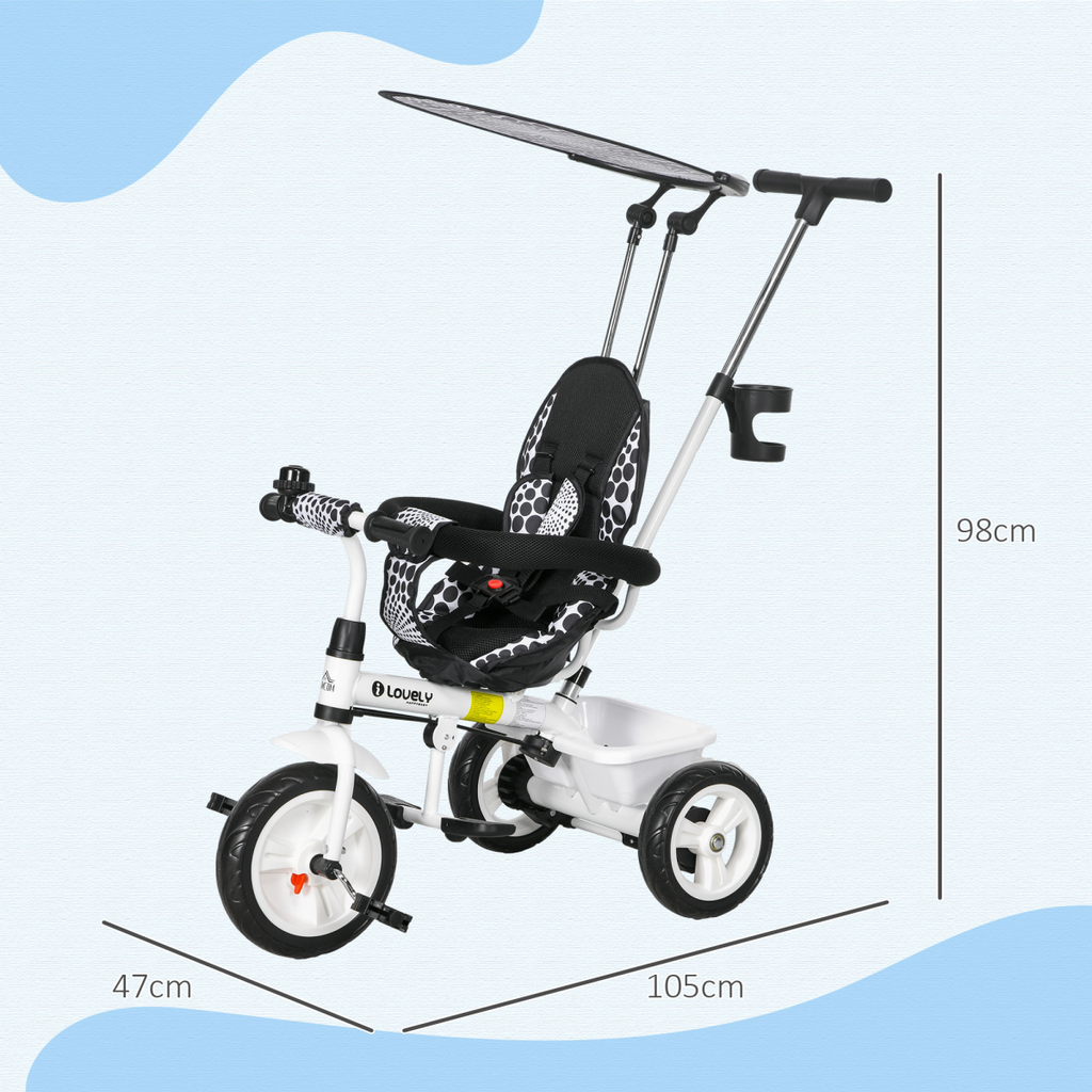 HOMCOM 6 in 1 Kids Tricycle with Removable Handle for 1.5 year, White